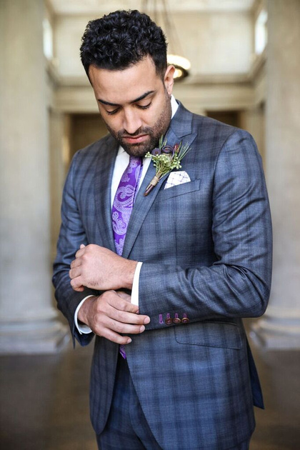 Groom buttons cufflink. Wearing silk suit from Christopher Shafer Clothier for the styled wedding shoot by photos by kintz