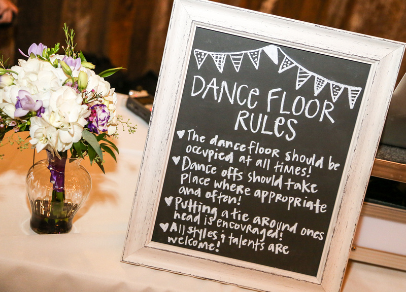 Wedding photography, a hand-made sign laying out the dance floor rules. 